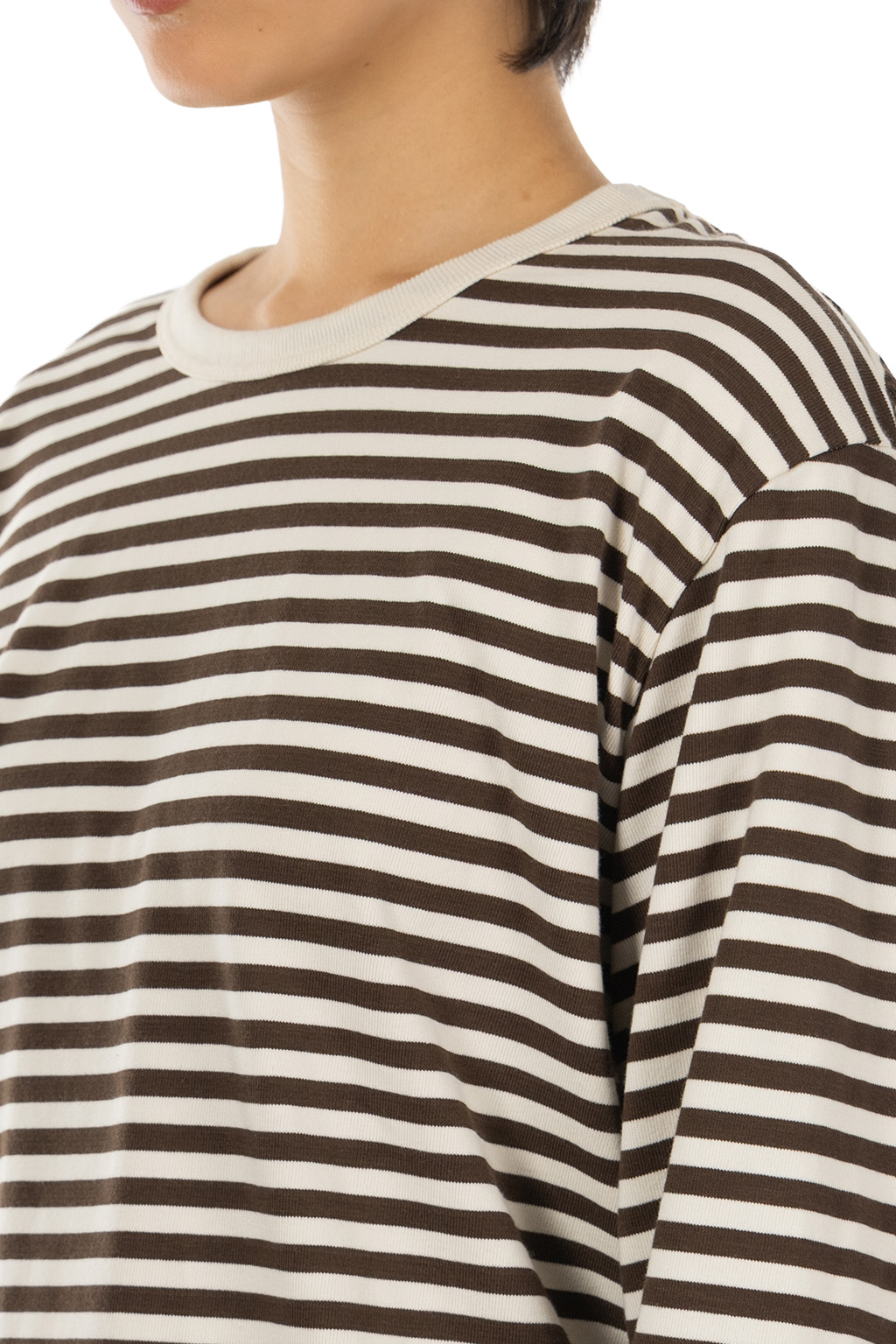 Nanamica (NAN) - Women COOLMAX Stripe Jersey Long Sleeves Tee - Brown x Natural