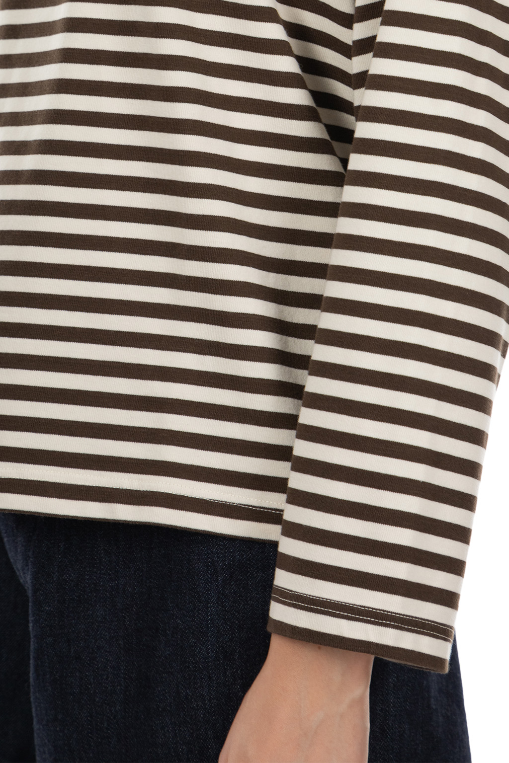 Nanamica (NAN) - Women COOLMAX Stripe Jersey Long Sleeves Tee - Brown x Natural