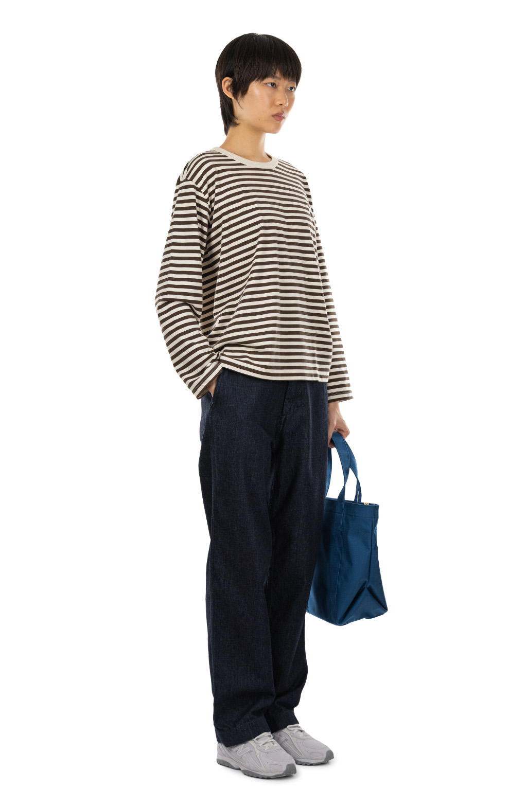 Nanamica (NAN) - Women COOLMAX Stripe Jersey Long Sleeves Tee - Brown x Natural