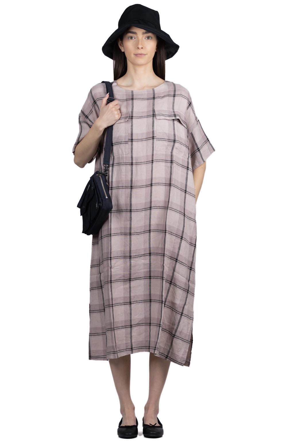 Nofl Linen Check Pocket Dress/Beige - Beige