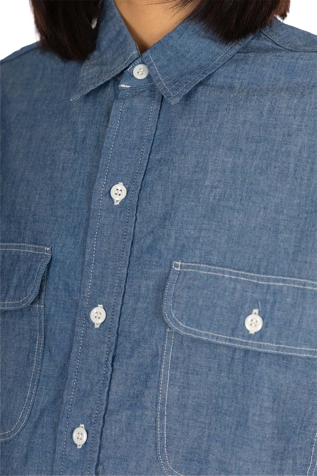 OrSlow - Chambray Work Shirt with Flap Pocket - Chambray