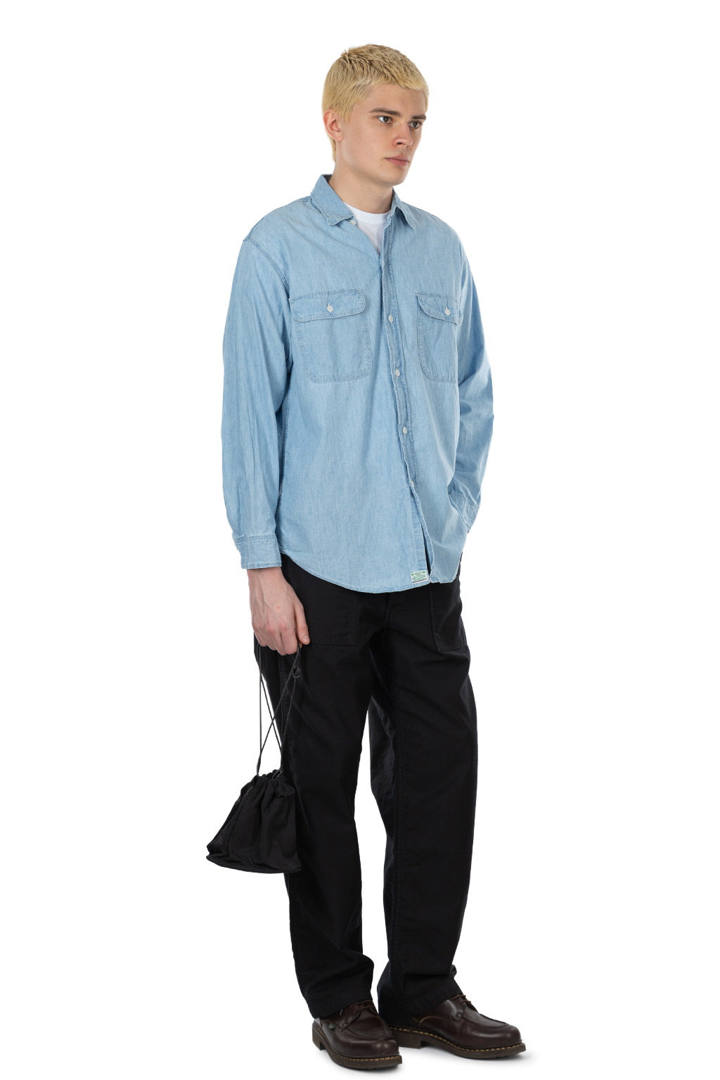 OrSlow - Chambray Work Shirt with Flap Pocket - Chambray Bleached