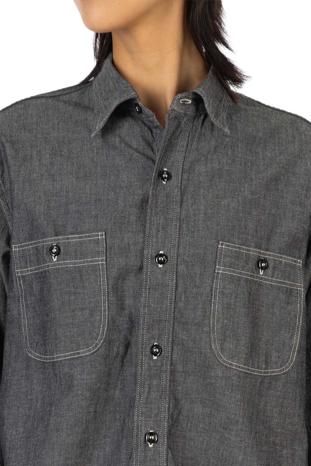 OrSlow - Relax Fit Black Chambray Work Shirt - Black