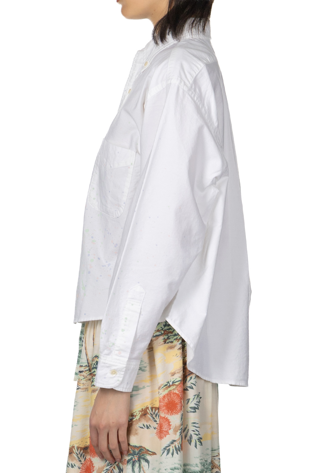 OrSlow - Short Button Down Shirt with Paint - White