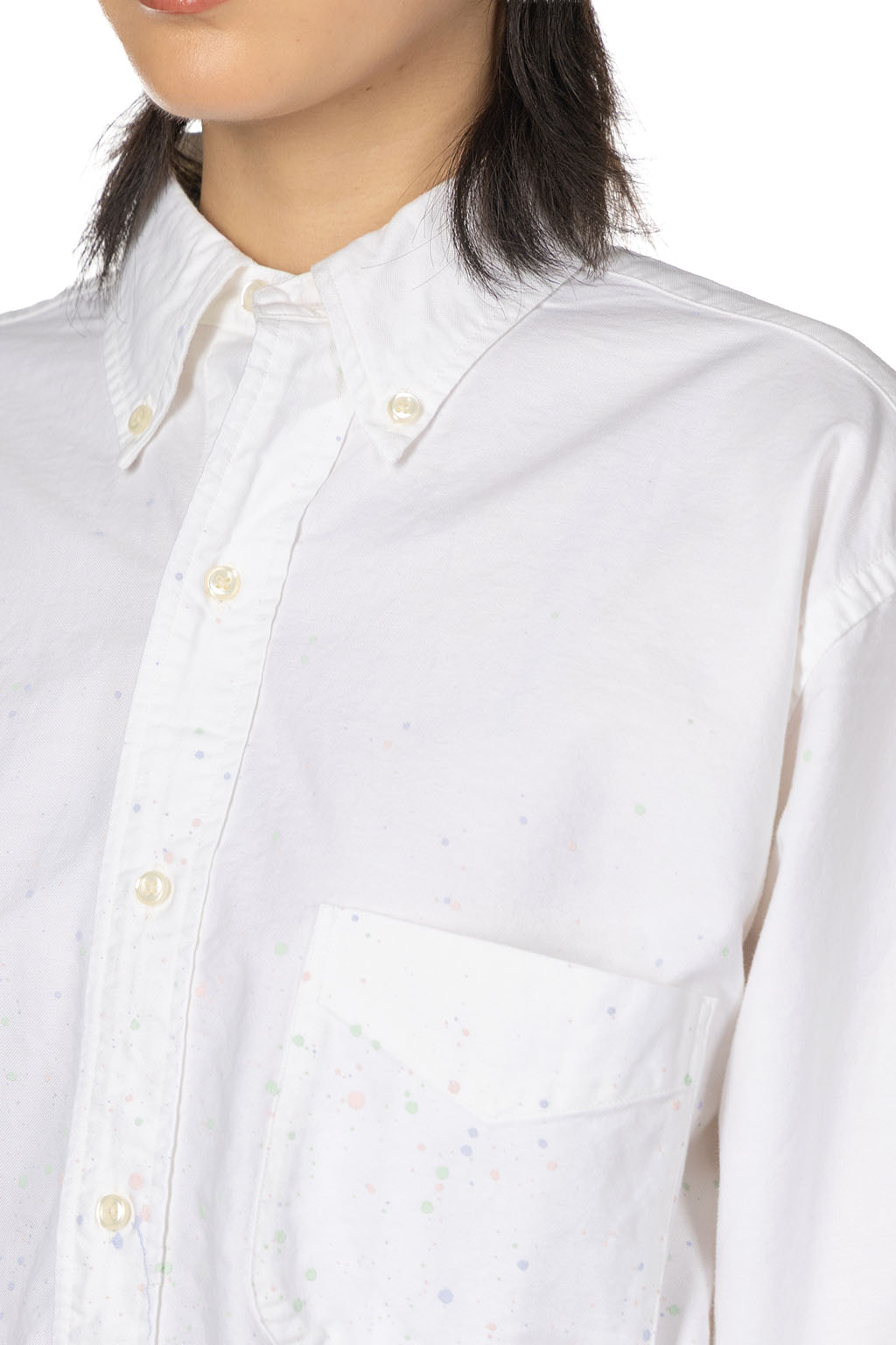 OrSlow - Short Button Down Shirt with Paint - White