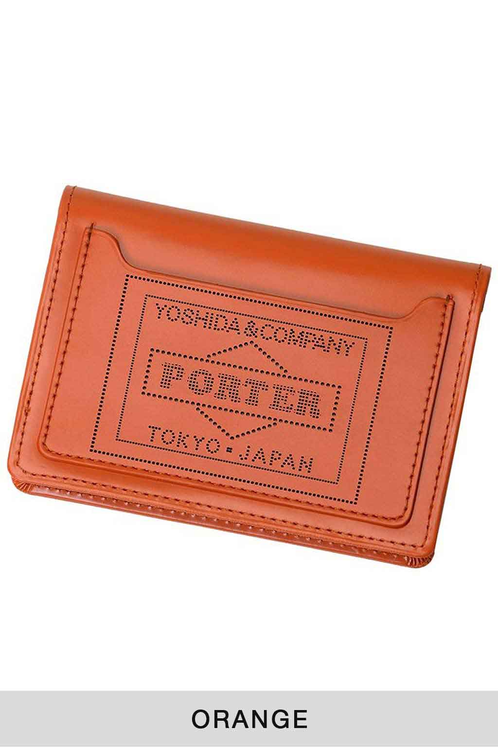 Porter Yoshida - PS Leather Wallet Card Case - Black x Orange