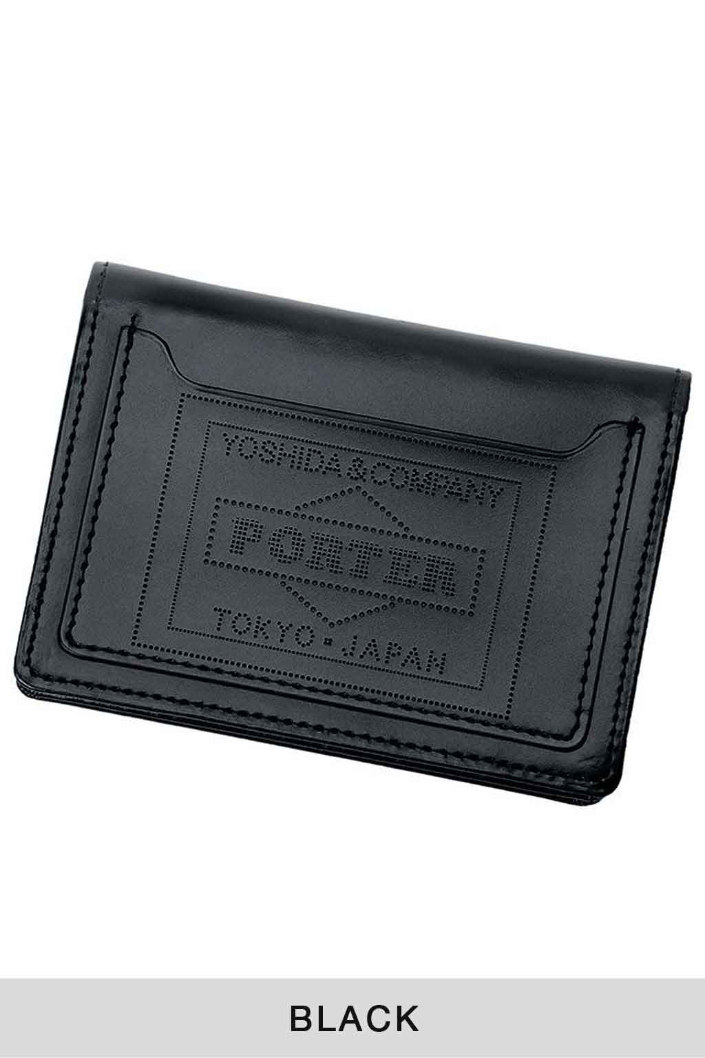 Porter Yoshida - PS Leather Wallet Card Case - Black x Orange