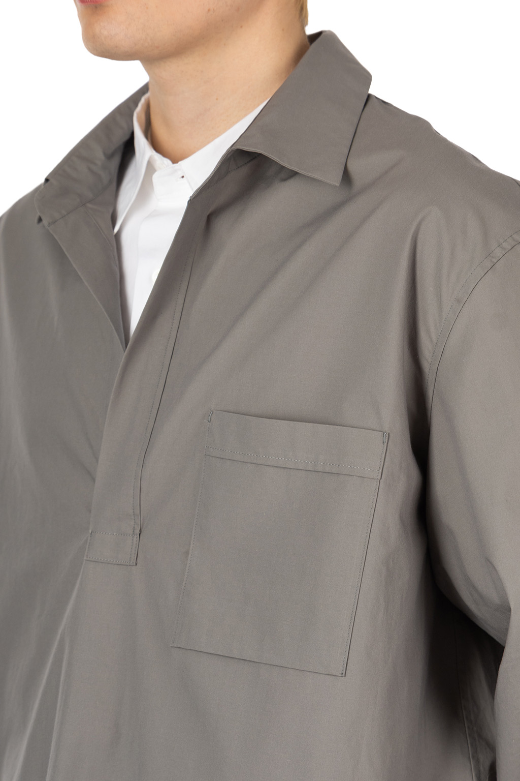 Still by hand - Buttonless Silk Cotton over shirt -Slate Grey