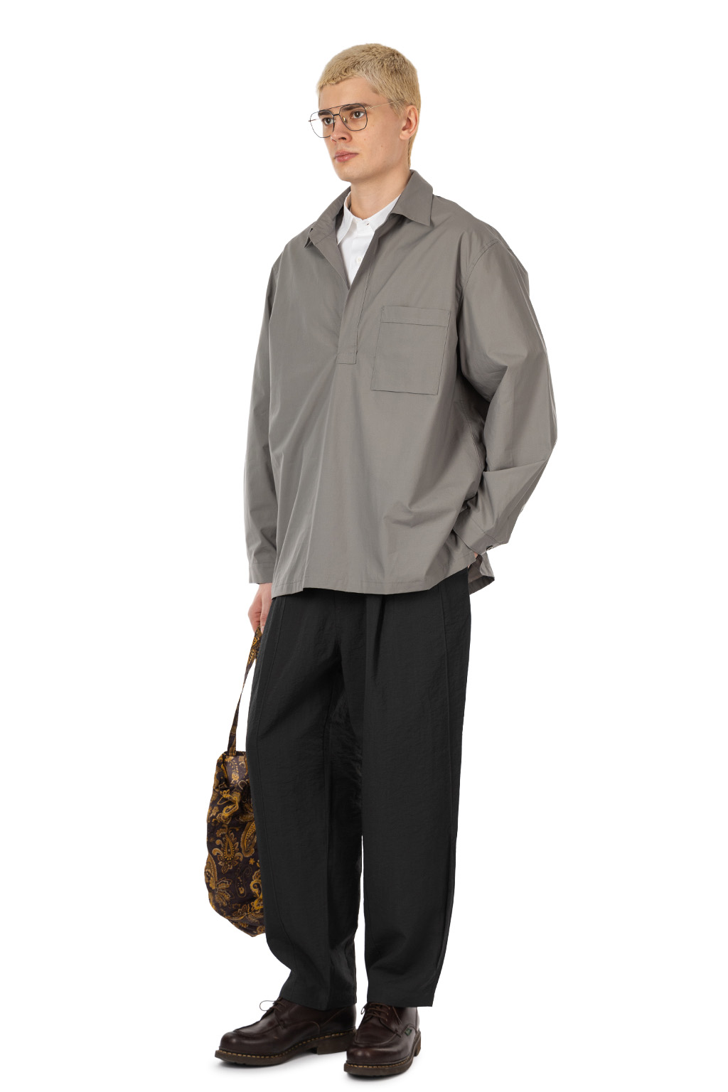 Still by hand - Buttonless Silk Cotton over shirt -Slate Grey