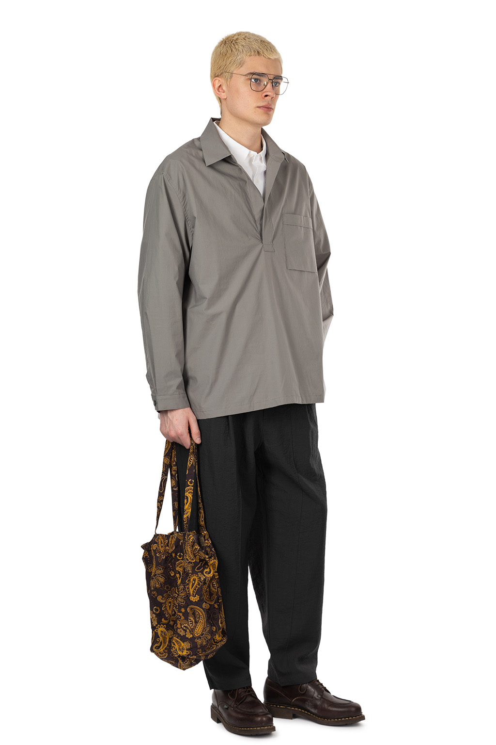 Still by hand - Buttonless Silk Cotton over shirt -Slate Grey