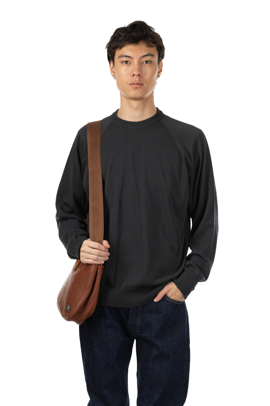 Still by hand - Cotton Silk Pullover - Green Charcoal