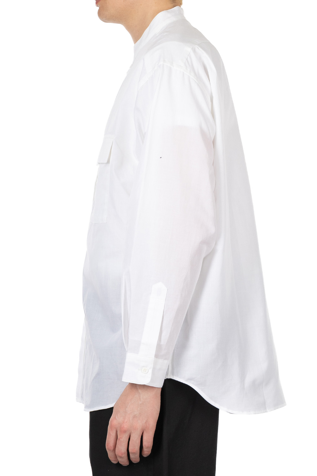 Still by hand - Cotton ramie band collar shirt - White