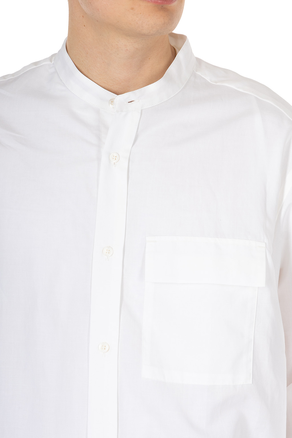 Still by hand - Cotton ramie band collar shirt - White