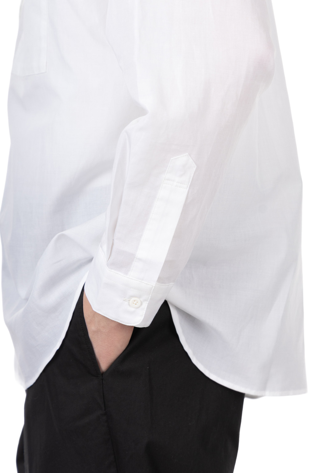 Still by hand - Cotton ramie band collar shirt - White