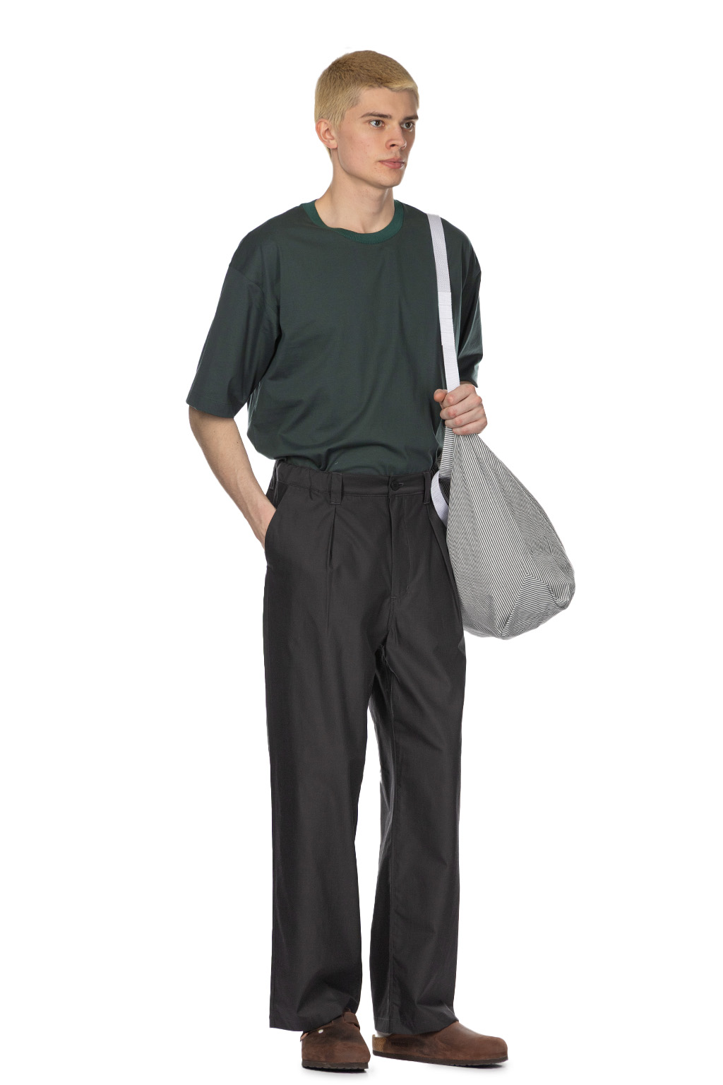 Still by hand - Cupro Mixed Straight Pants - Charcoal