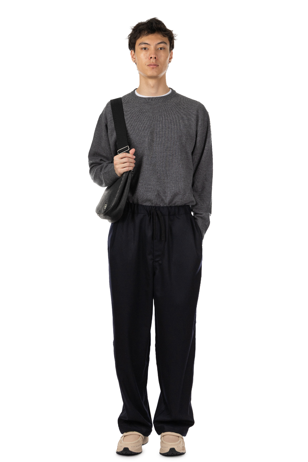 Still by hand - Free Adjusting Wool Pants - Black Navy