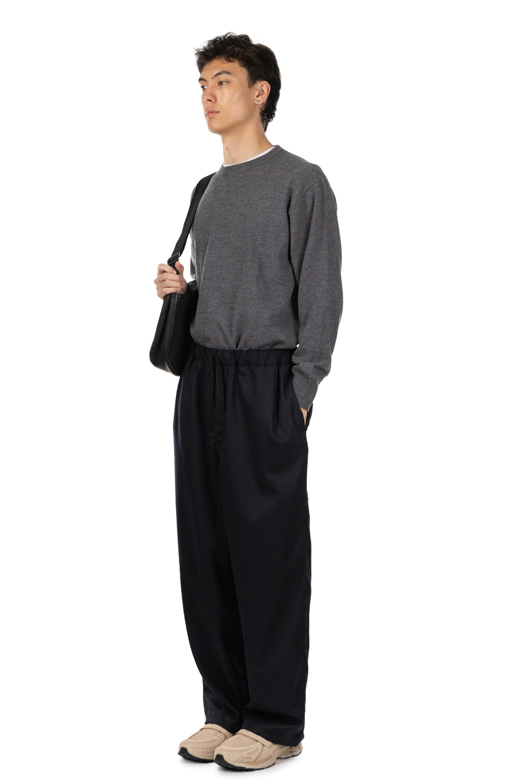 Still by hand - Free Adjusting Wool Pants - Black Navy