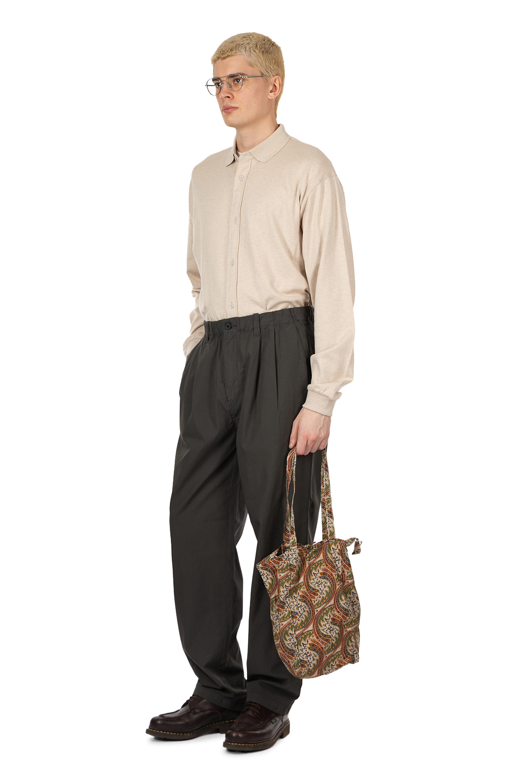 Still by hand - Garment-dye 2 pleat pants - Dark Olive