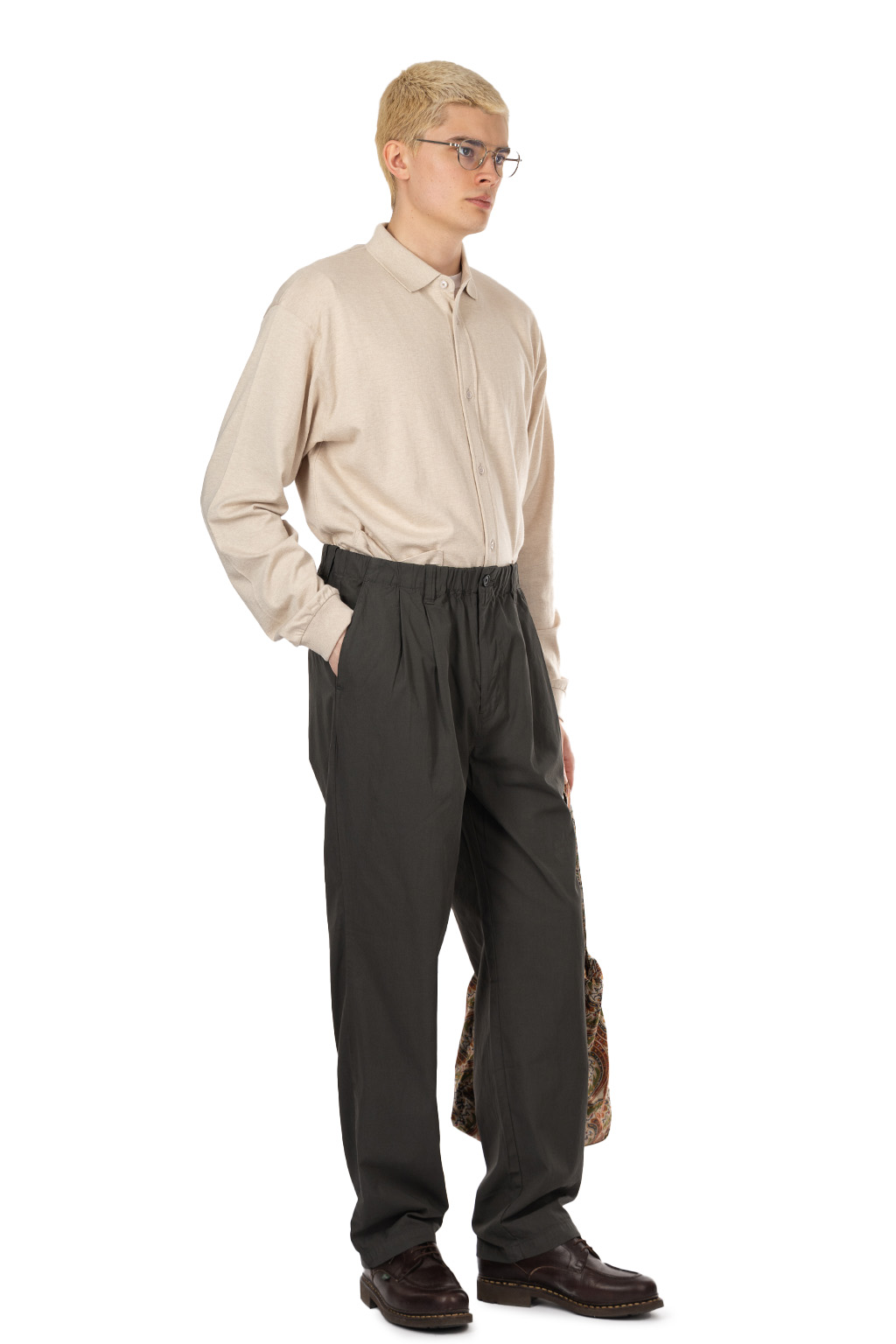 Still by hand - Garment-dye 2 pleat pants - Dark Olive