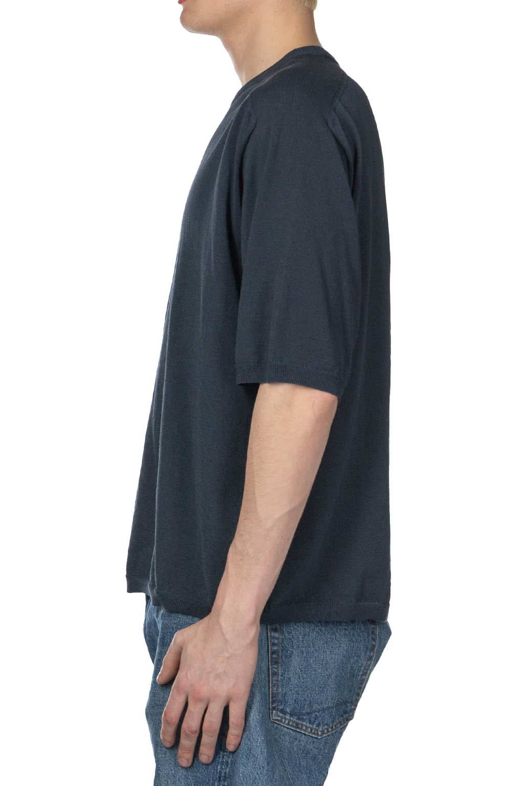 Still by hand - Half Sleeve Knit T-Shirt - Dusty Blue