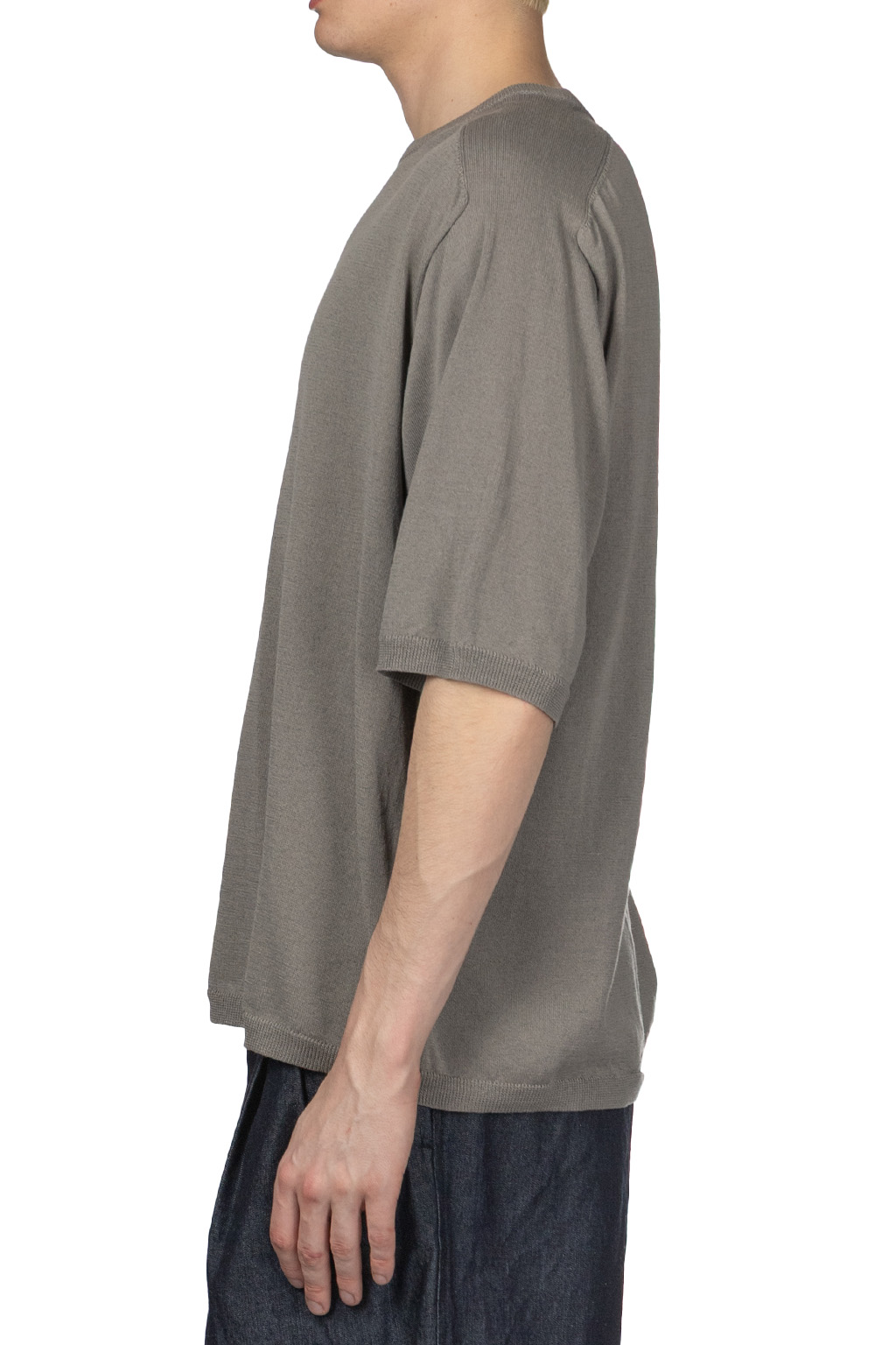 Still by hand - Half Sleeve Knit T-Shirt - Greige