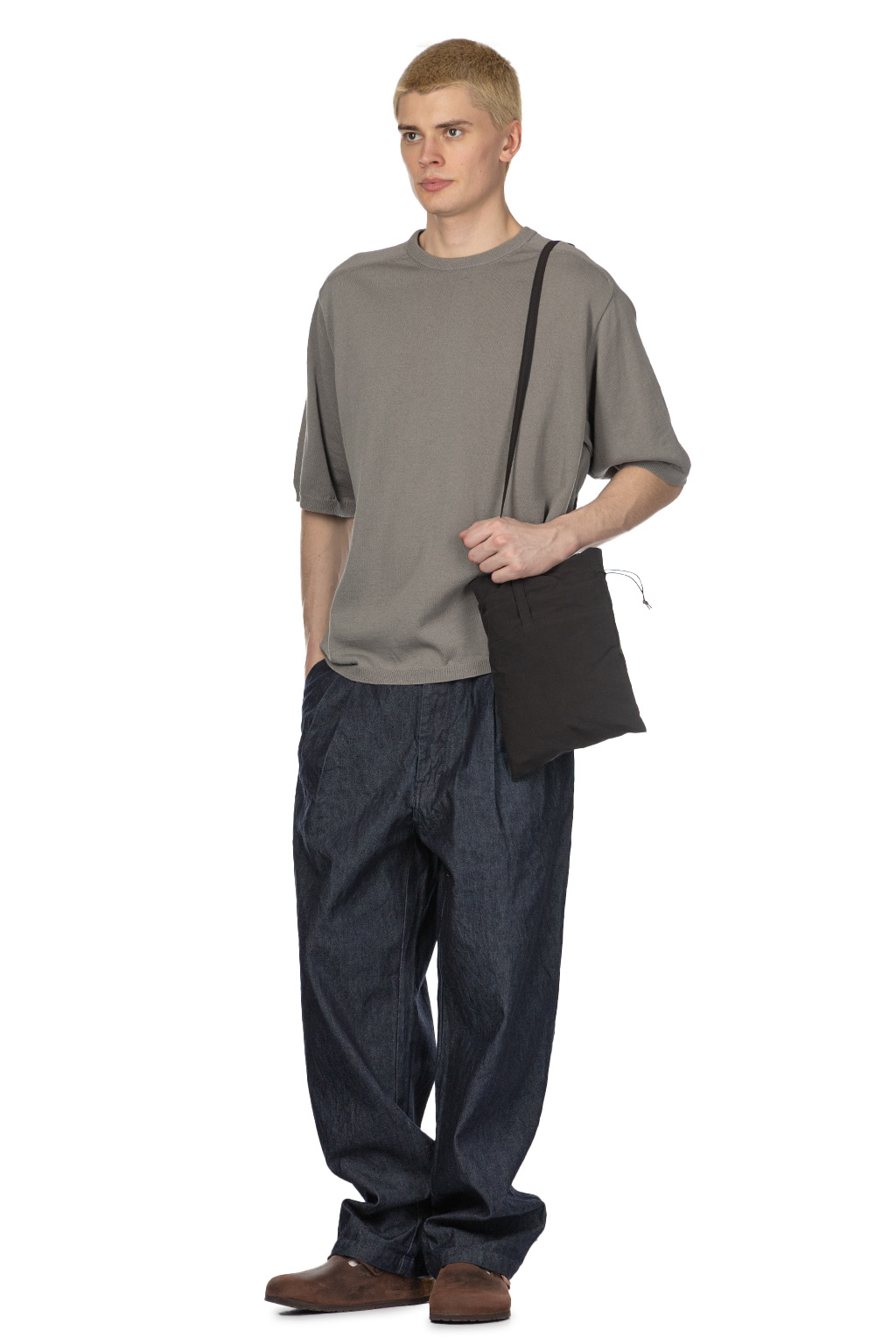 Still by hand - Half Sleeve Knit T-Shirt - Greige