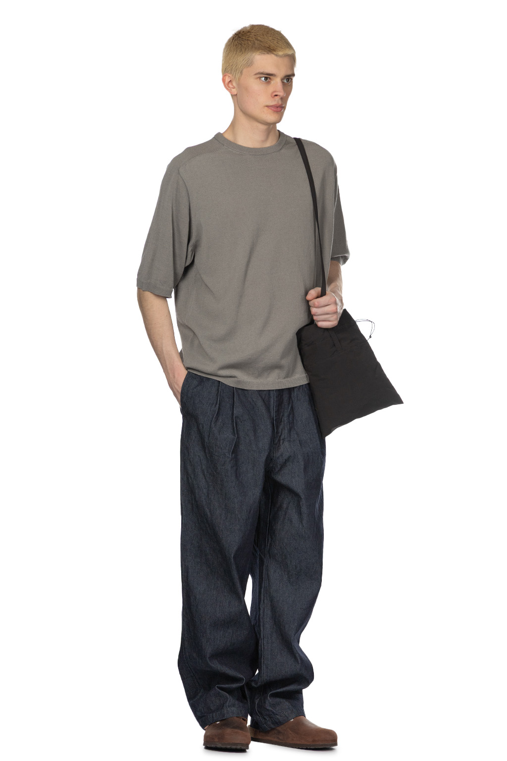 Still by hand - Half Sleeve Knit T-Shirt - Greige