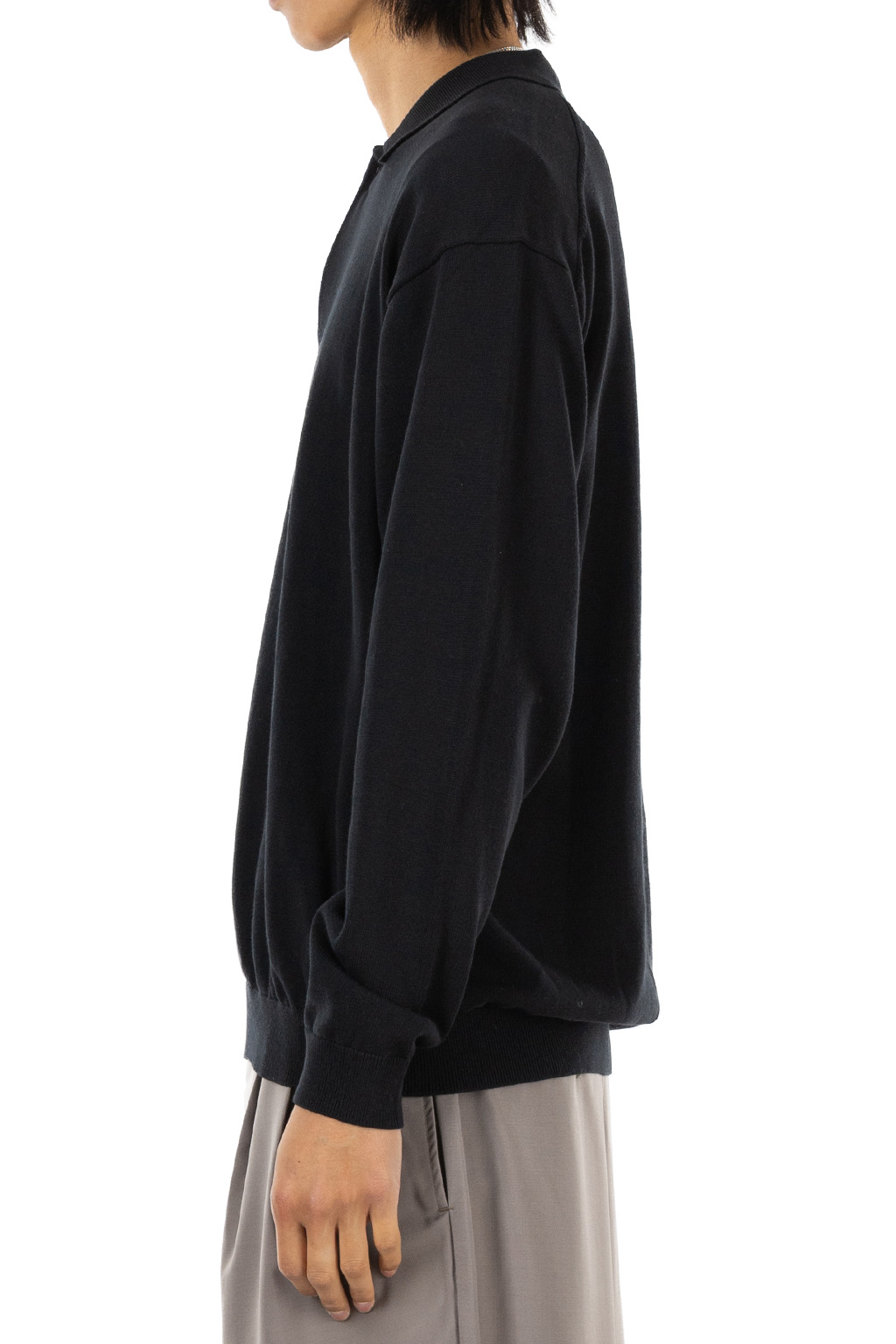 Still by hand - Silk Mixed Knitted Polo - Ink Black