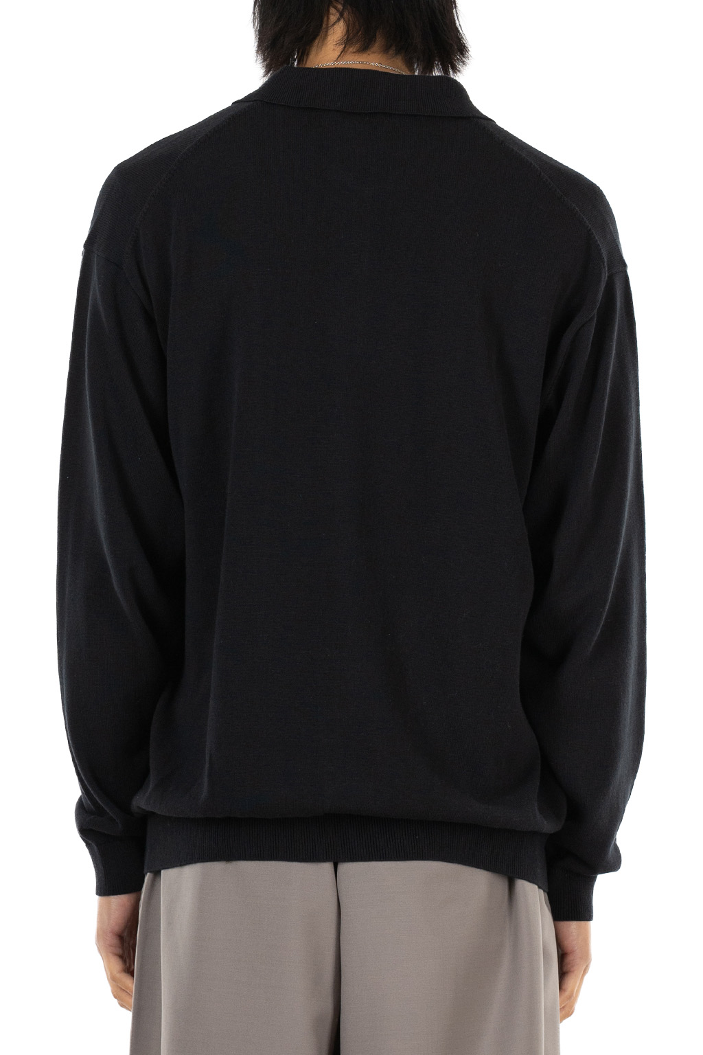 Still by hand - Silk Mixed Knitted Polo - Ink Black
