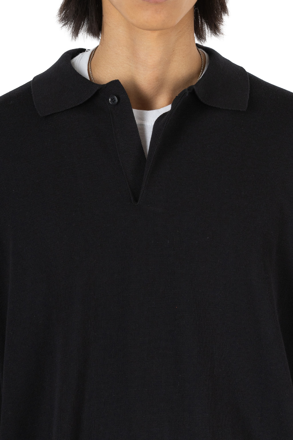 Still by hand - Silk Mixed Knitted Polo - Ink Black