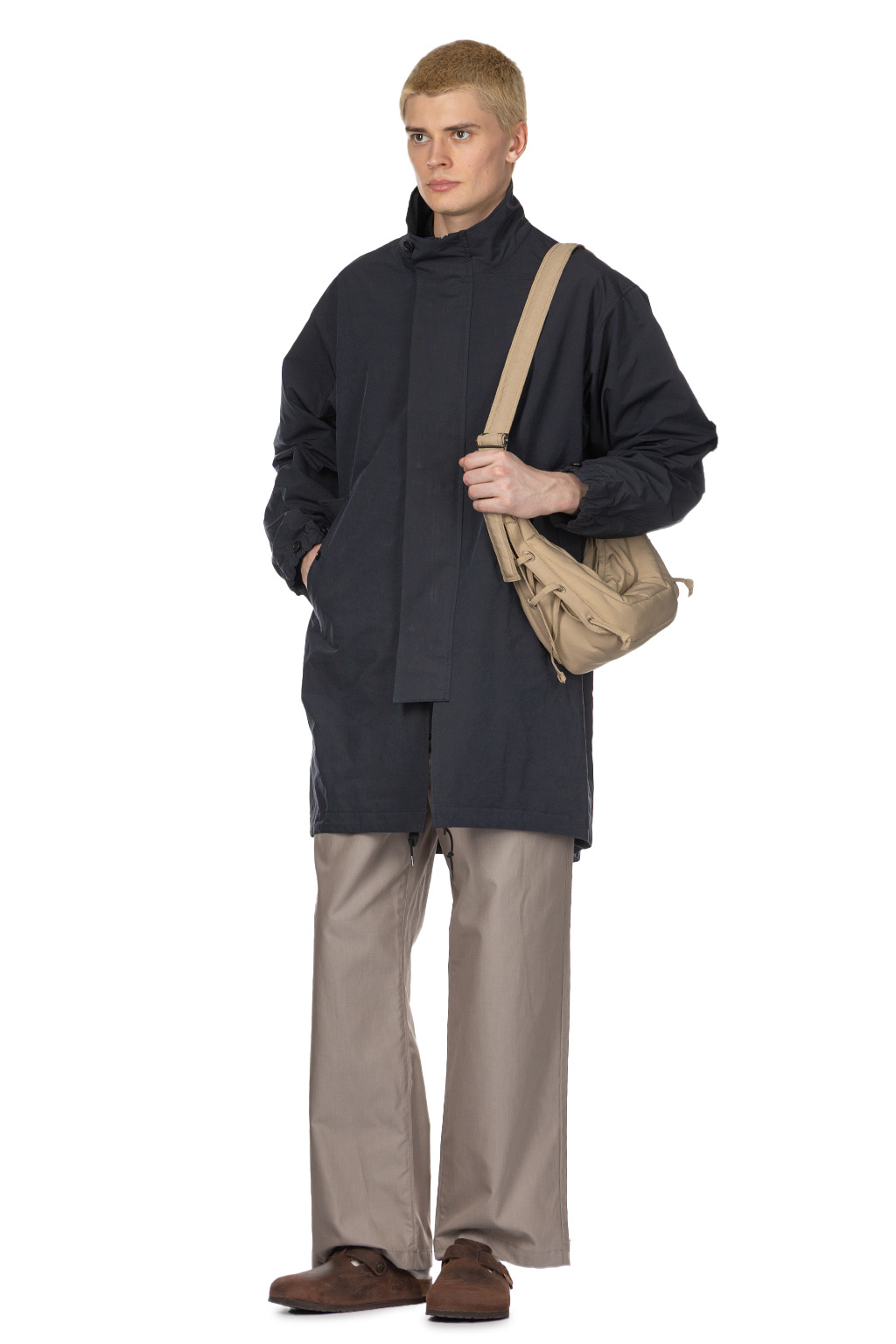 Still by hand - Stand Collar Coat - Navy