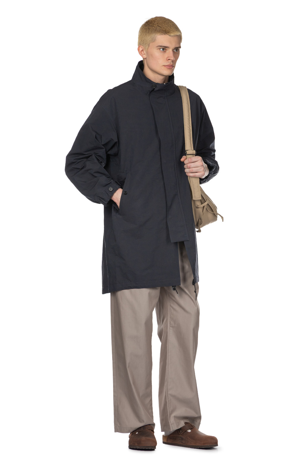 Still by hand - Stand Collar Coat - Navy