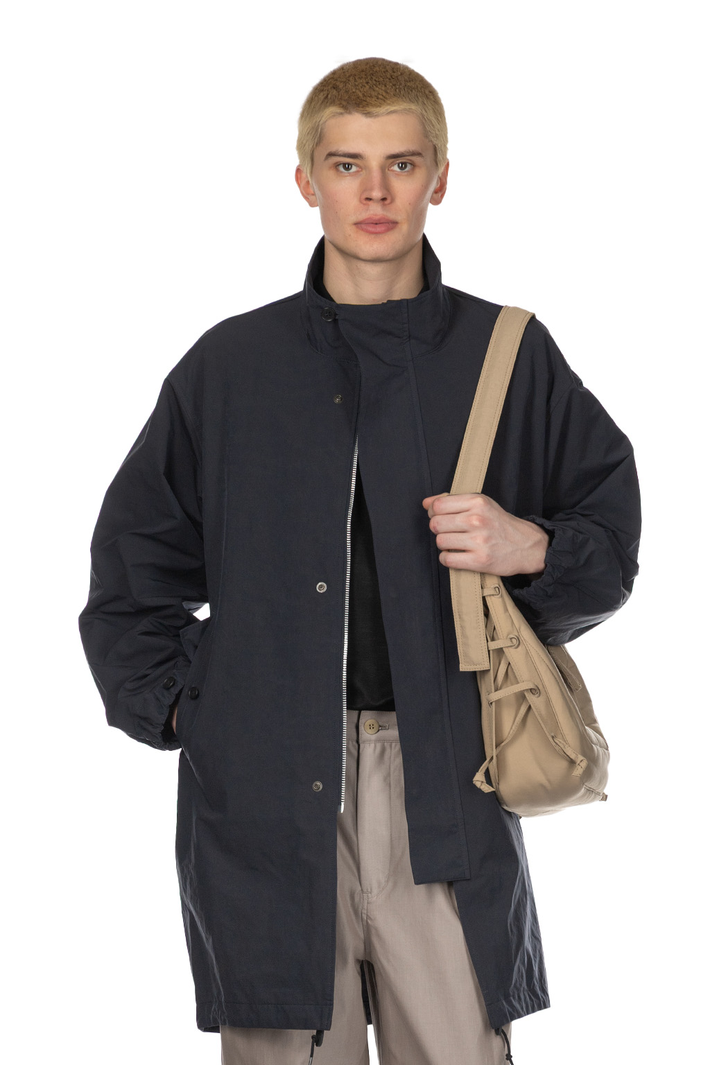 Still by hand - Stand Collar Coat - Navy