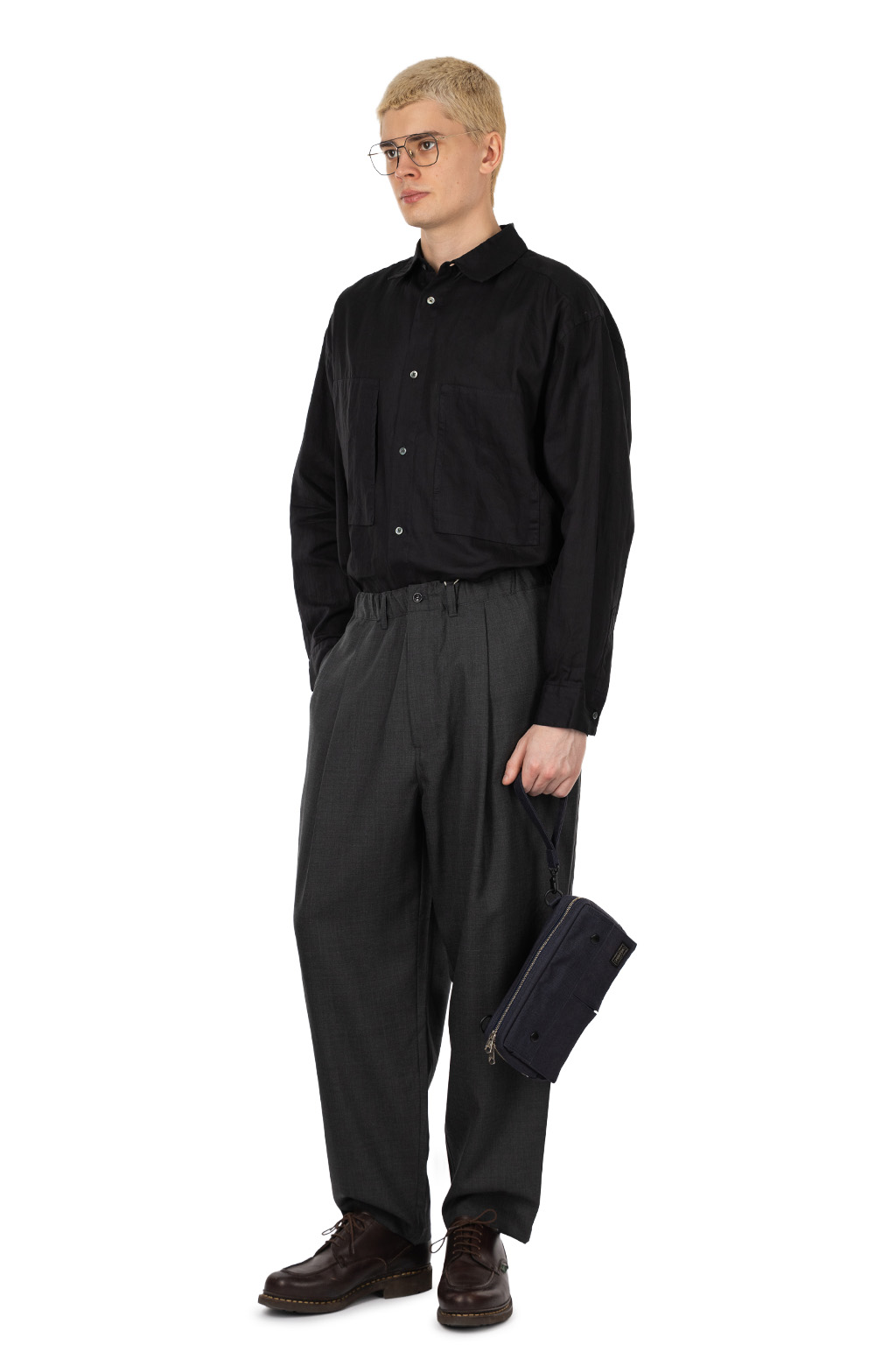 Still by hand - Summer wool wide pants - Charcoal