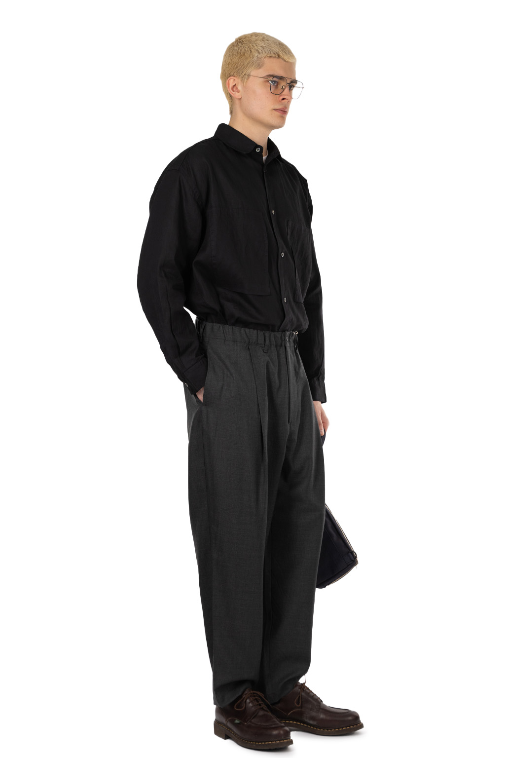 Still by hand - Summer wool wide pants - Charcoal