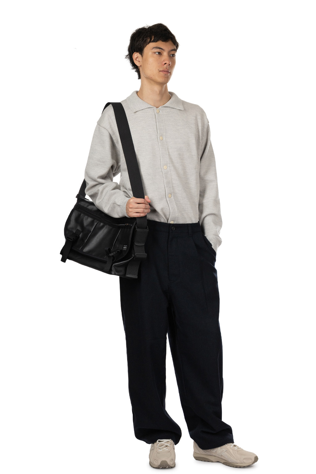 Still by hand - Free Adjusting Wool Pants - Black Navy