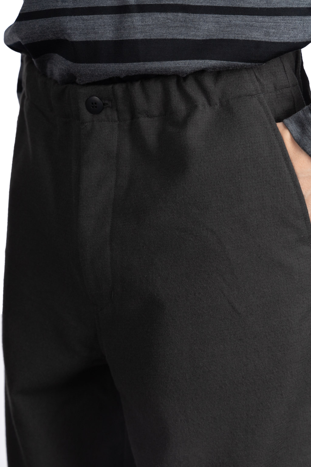 Still by hand | Wool mix easy pants - Charcoal | Men | Blue