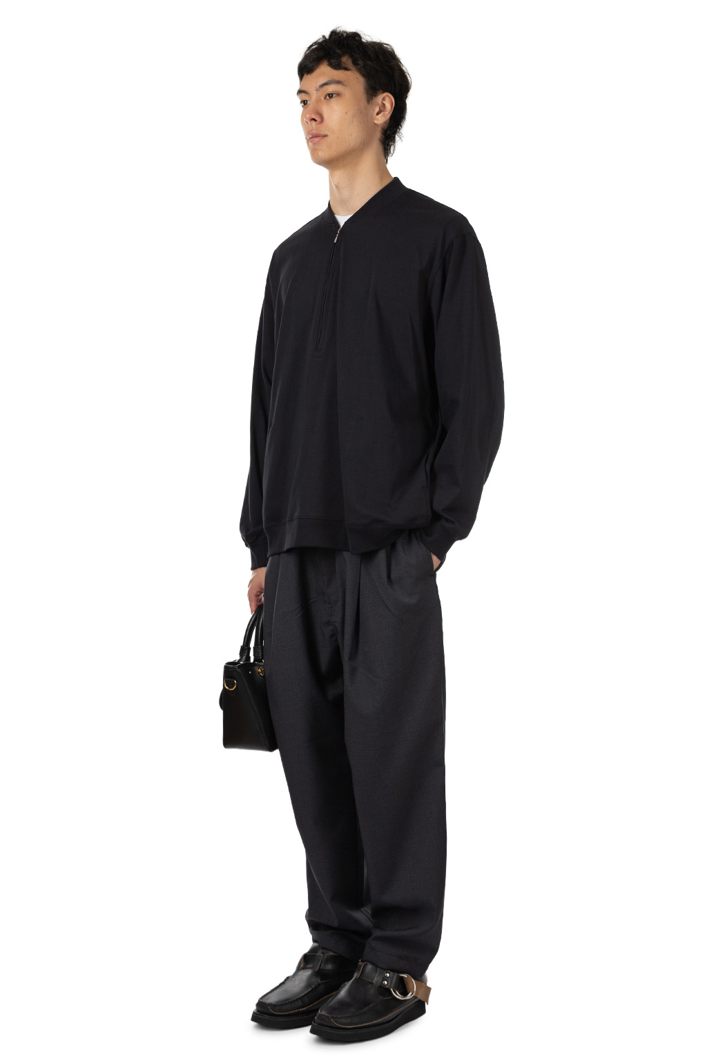 Still by hand - Zip Up Cotton Jumper - Black Navy