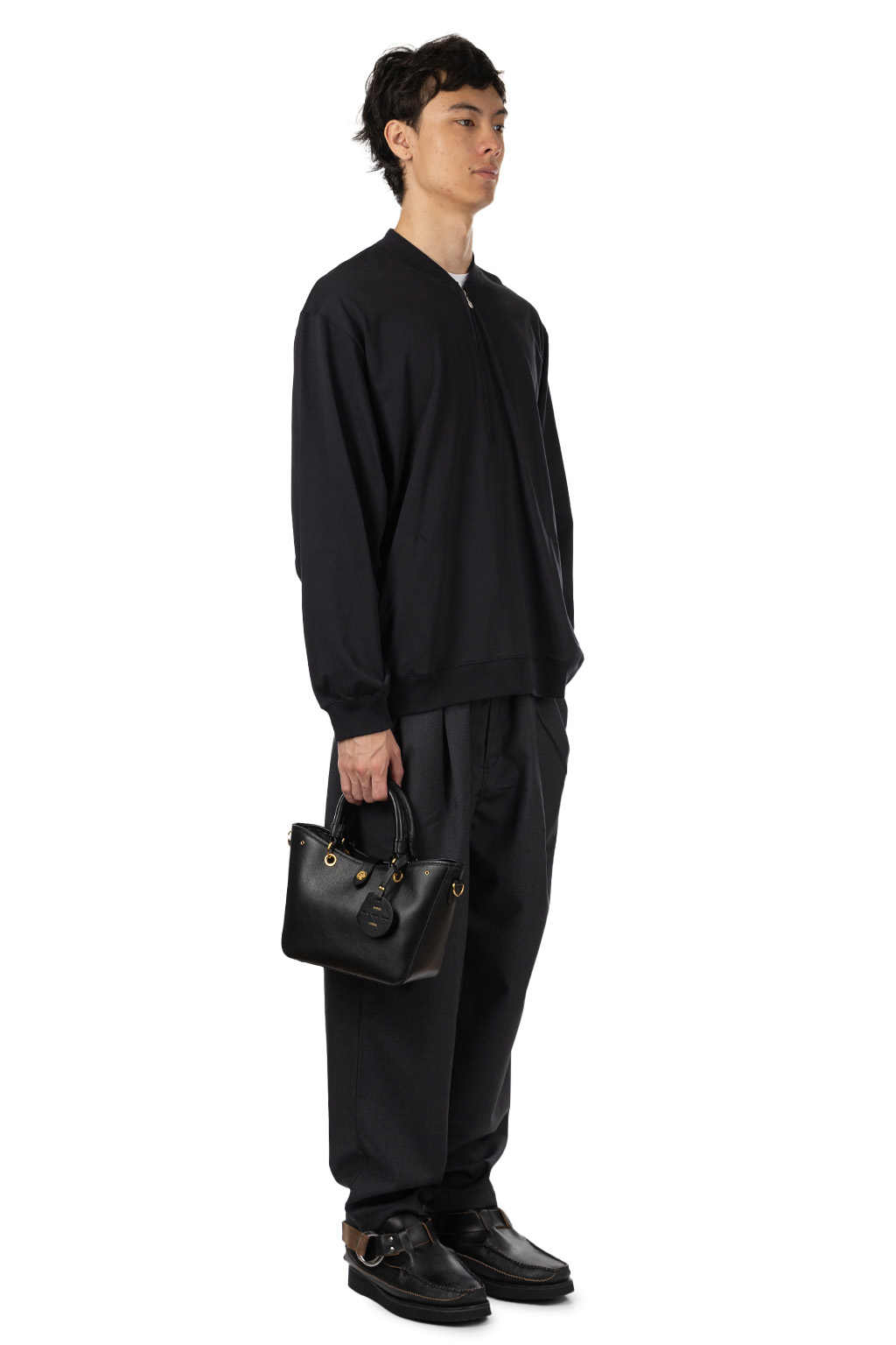 Still by hand - Zip Up Cotton Jumper - Black Navy