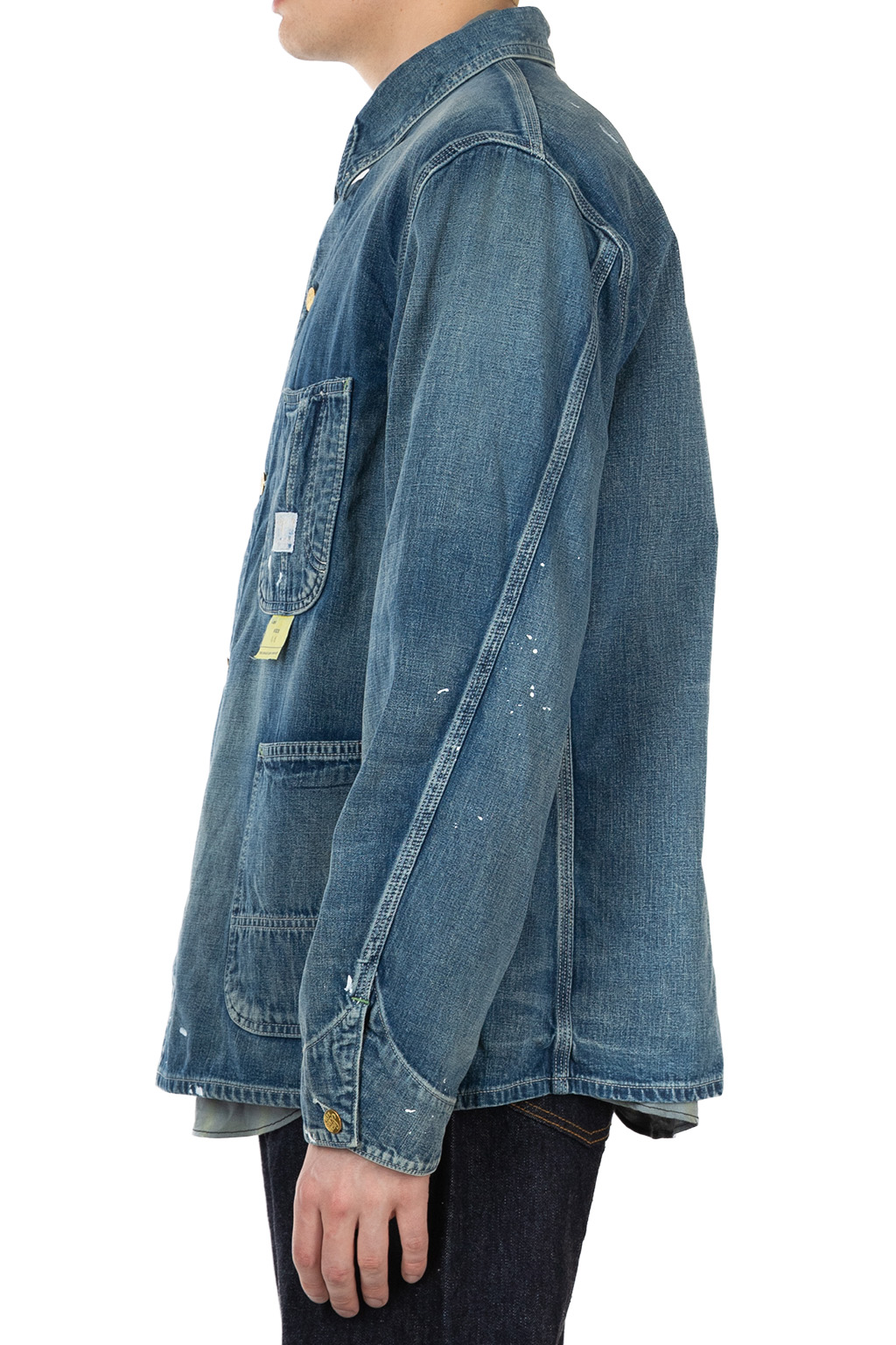 Sugar Cane - Blue Denim Work Coat Aged Model - Hard Wash