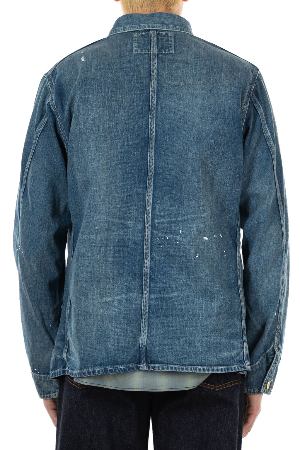 Sugar Cane - Blue Denim Work Coat Aged Model - Hard Wash
