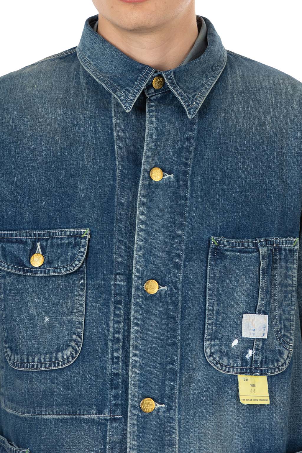 Sugar Cane - Blue Denim Work Coat Aged Model - Hard Wash