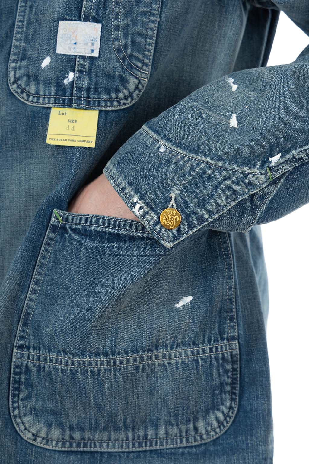 Sugar Cane - Blue Denim Work Coat Aged Model - Hard Wash