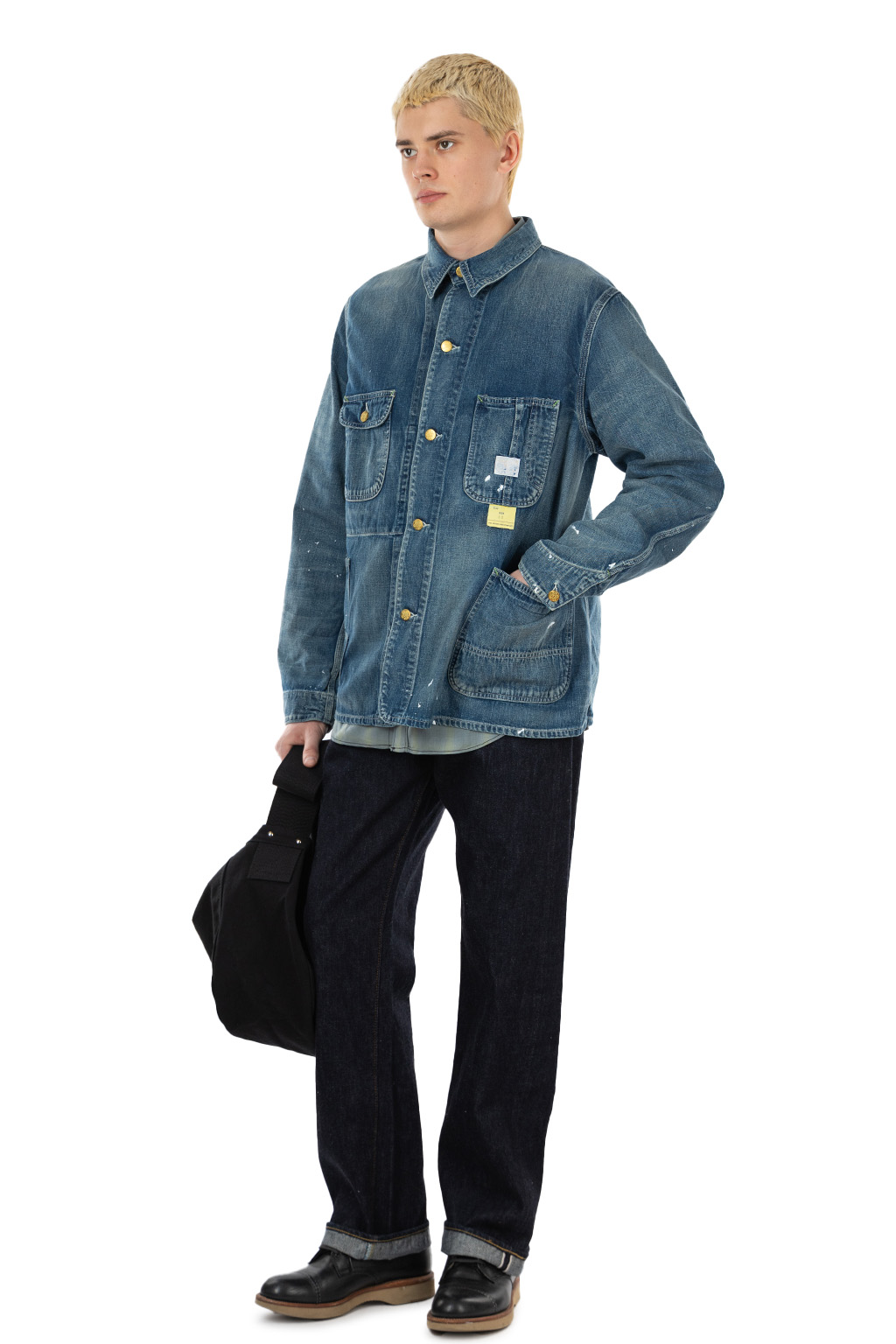 Sugar Cane - Blue Denim Work Coat Aged Model - Hard Wash