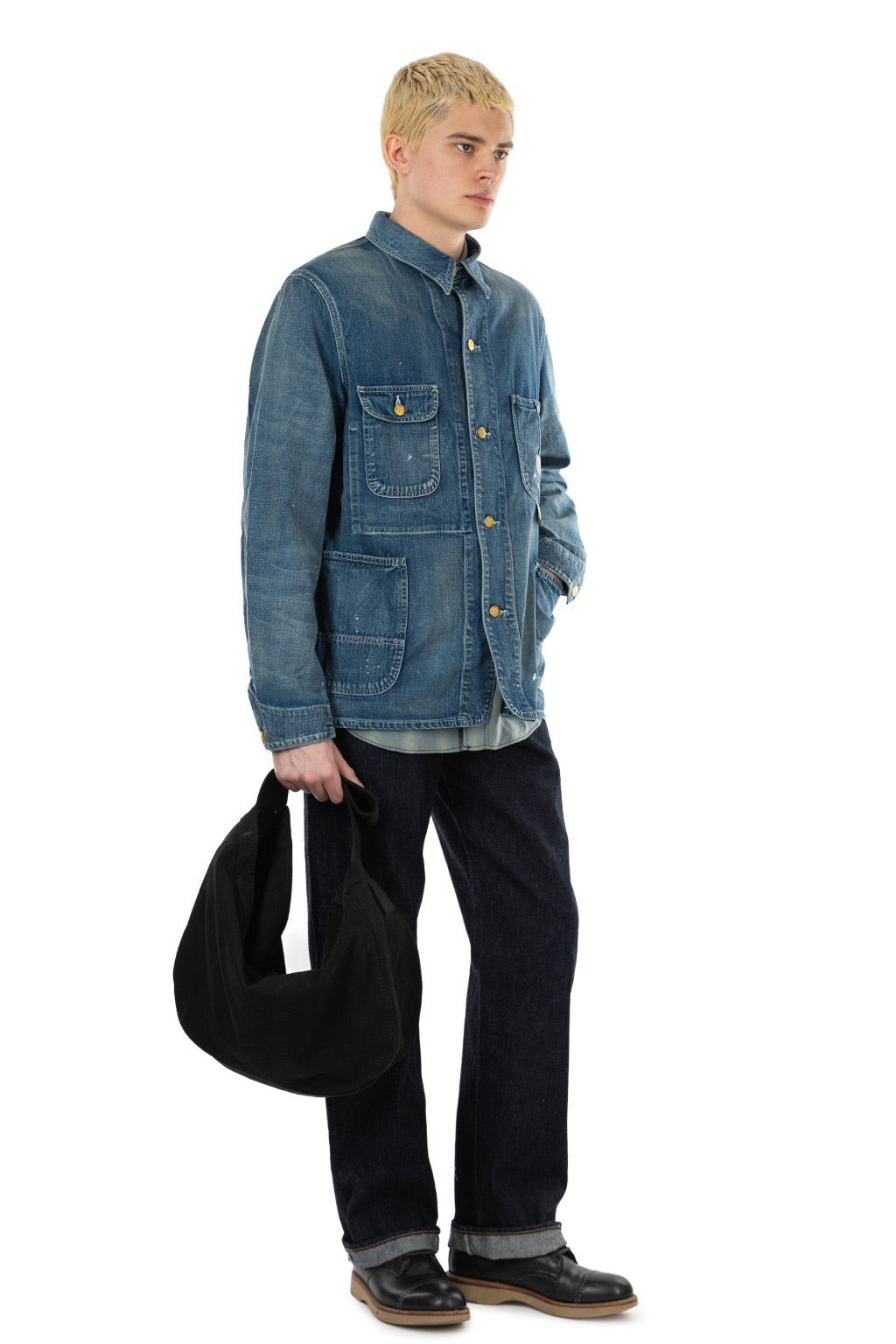 Sugar Cane - Blue Denim Work Coat Aged Model - Hard Wash
