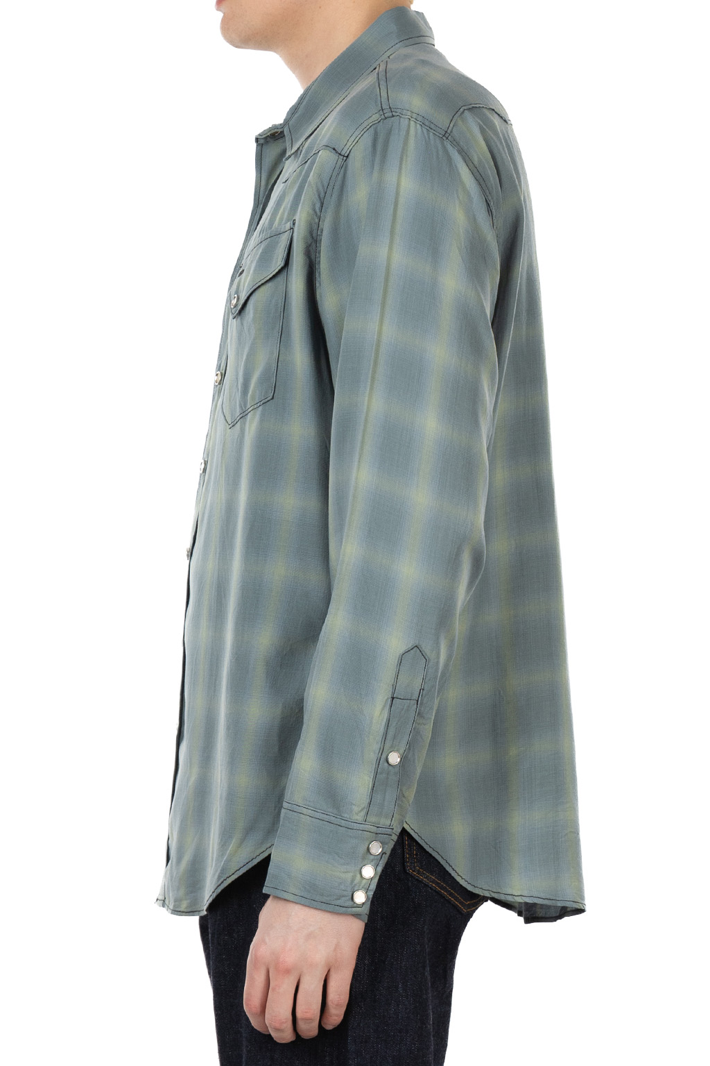 Sugar Cane - Ombre Check Western Shirt - Blue