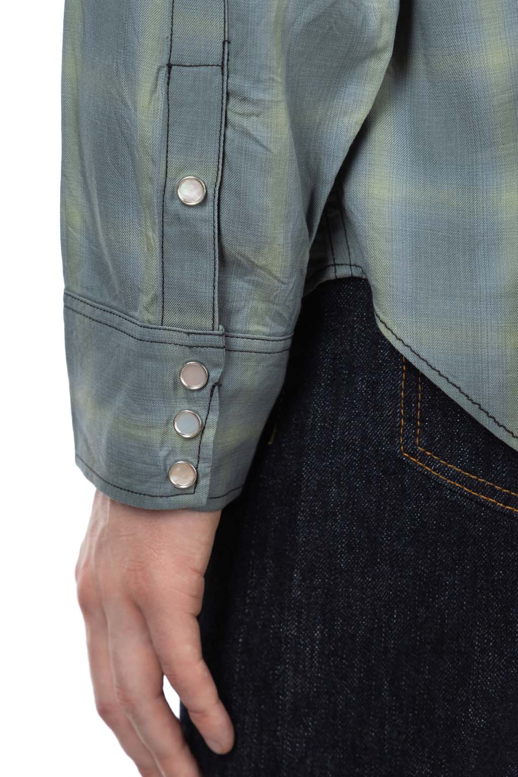 Sugar Cane - Ombre Check Western Shirt - Blue