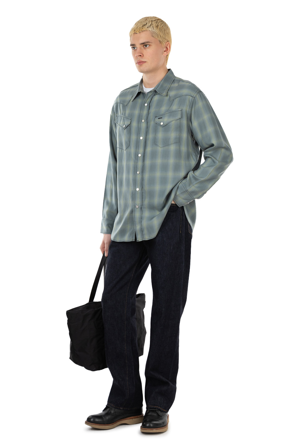 Sugar Cane - Ombre Check Western Shirt - Blue