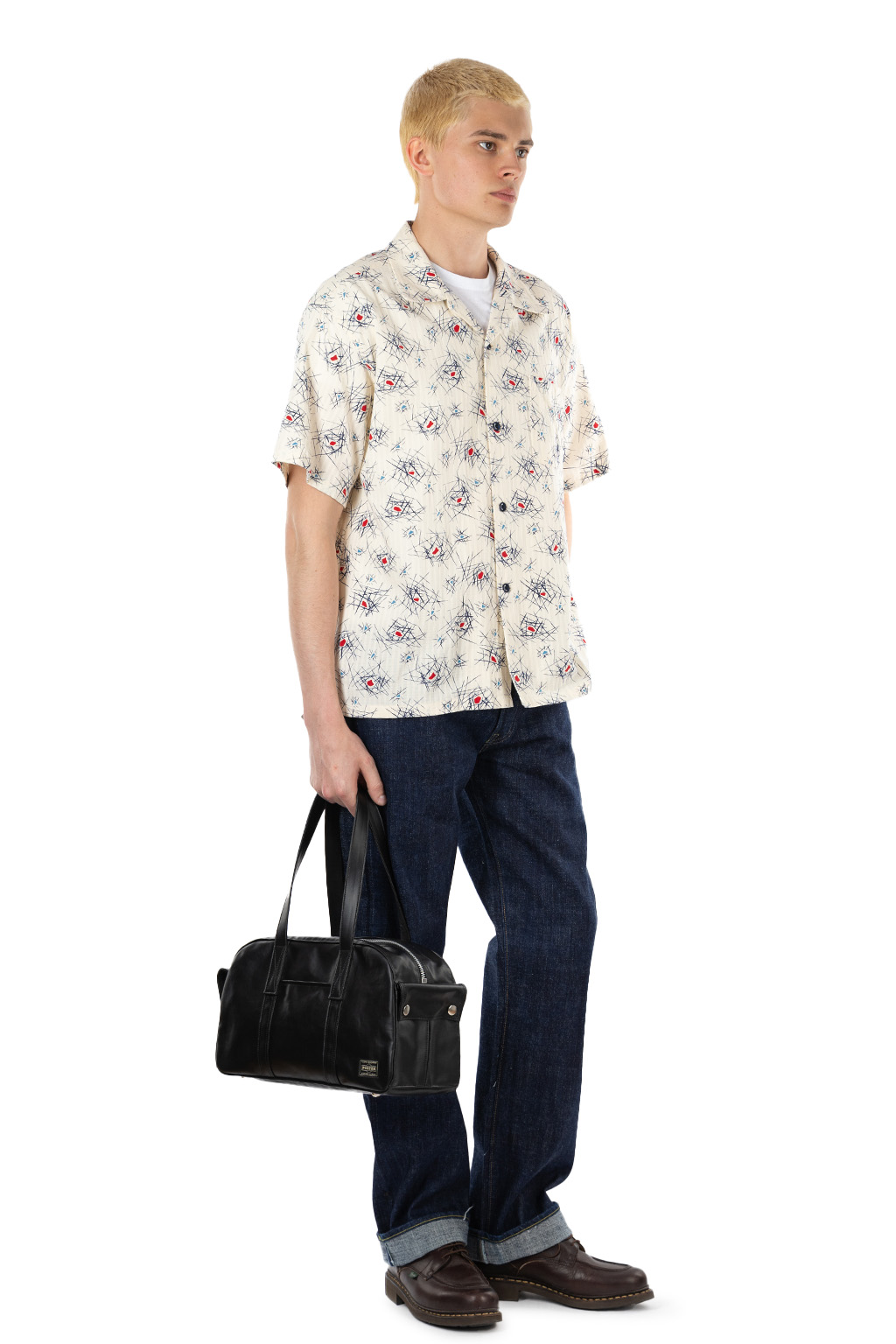 Sugar Cane - Star of Hollywood - Dobby Cotton Open Shirt - Atomic - Navy