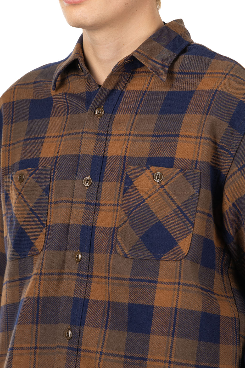 Sugar Cane - Twill Check LS Work Shirt - Brown